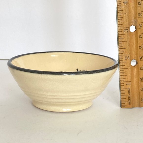 Handmade Stoneware Rice Bowl Signed AJ 16 With Black Tree Design Birds Beige - Picture 5 of 6